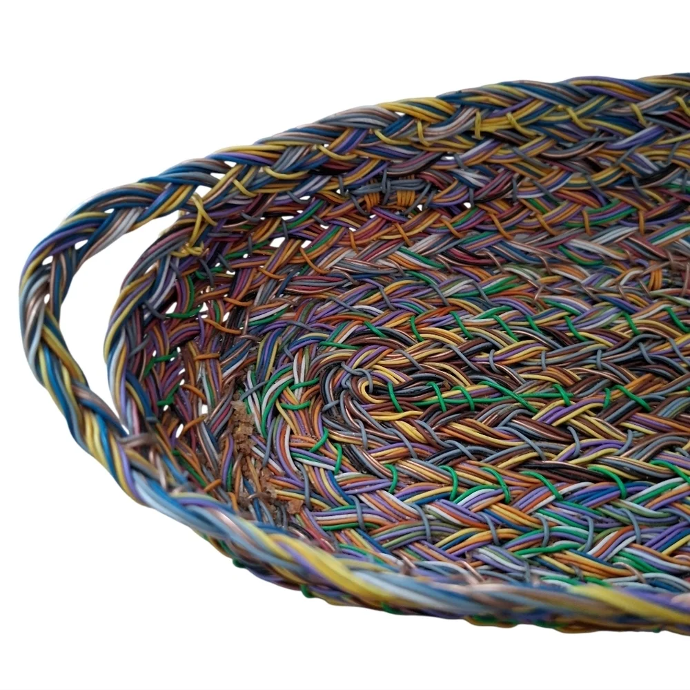 Handwoven Original Multicolor Wire Basket Tray with Handles Boho Basket - Picture 10 of 13